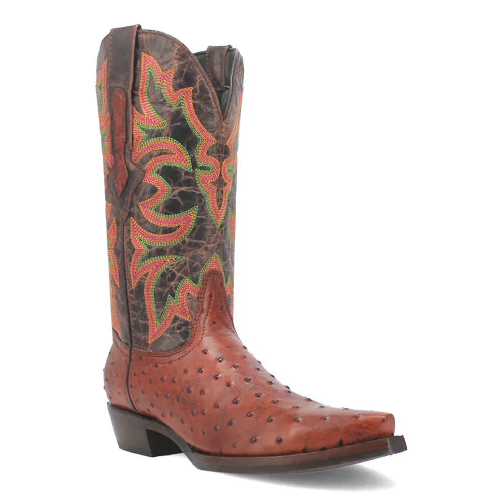 Outlaw Embroidered Ostrich Print Snip Toe Cowboy Boots