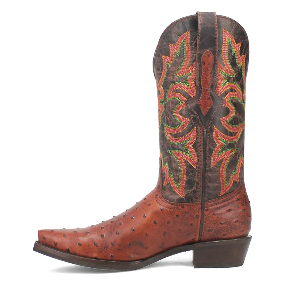 Outlaw Embroidered Ostrich Print Snip Toe Cowboy Boots