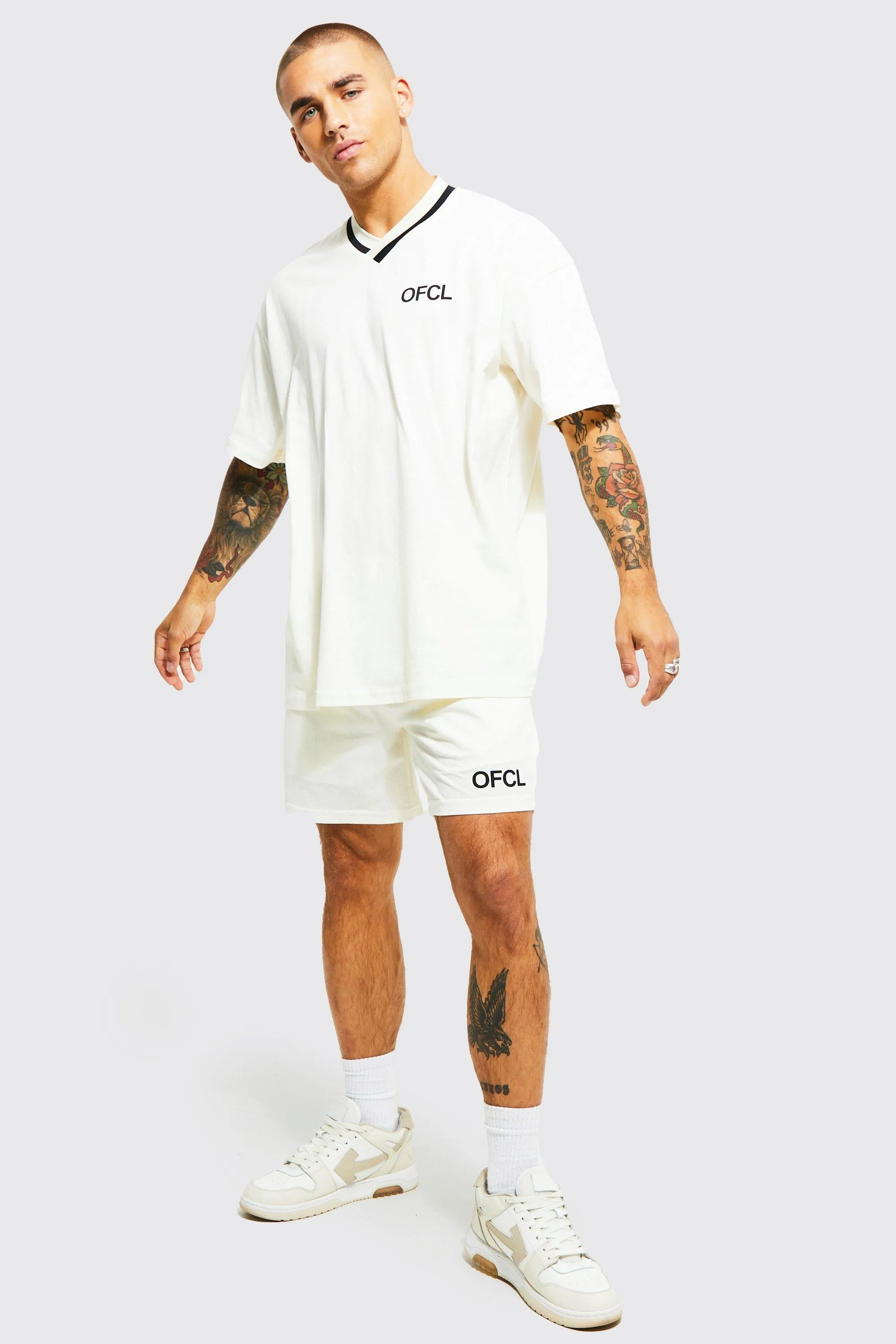 Oversized Basketball V-neck Short Set | boohooMAN UK