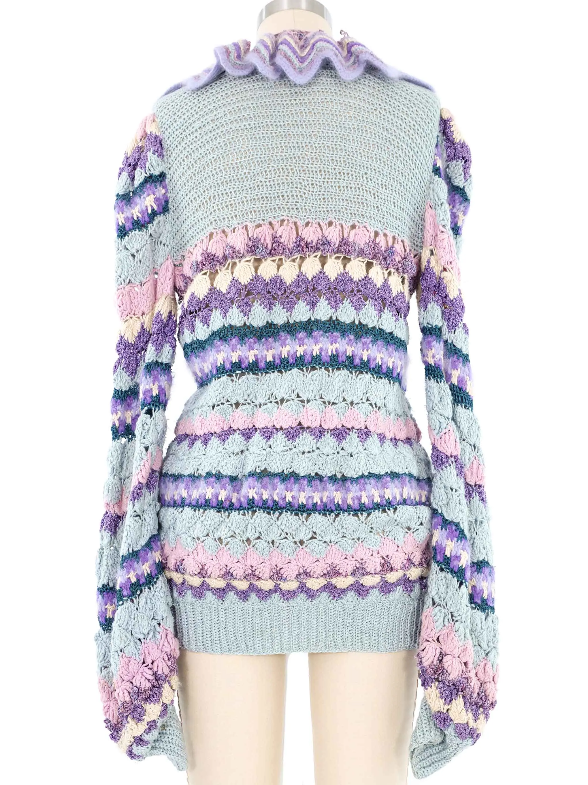 Pastel Art To Wear Ruffle Collar Crochet Cardigan