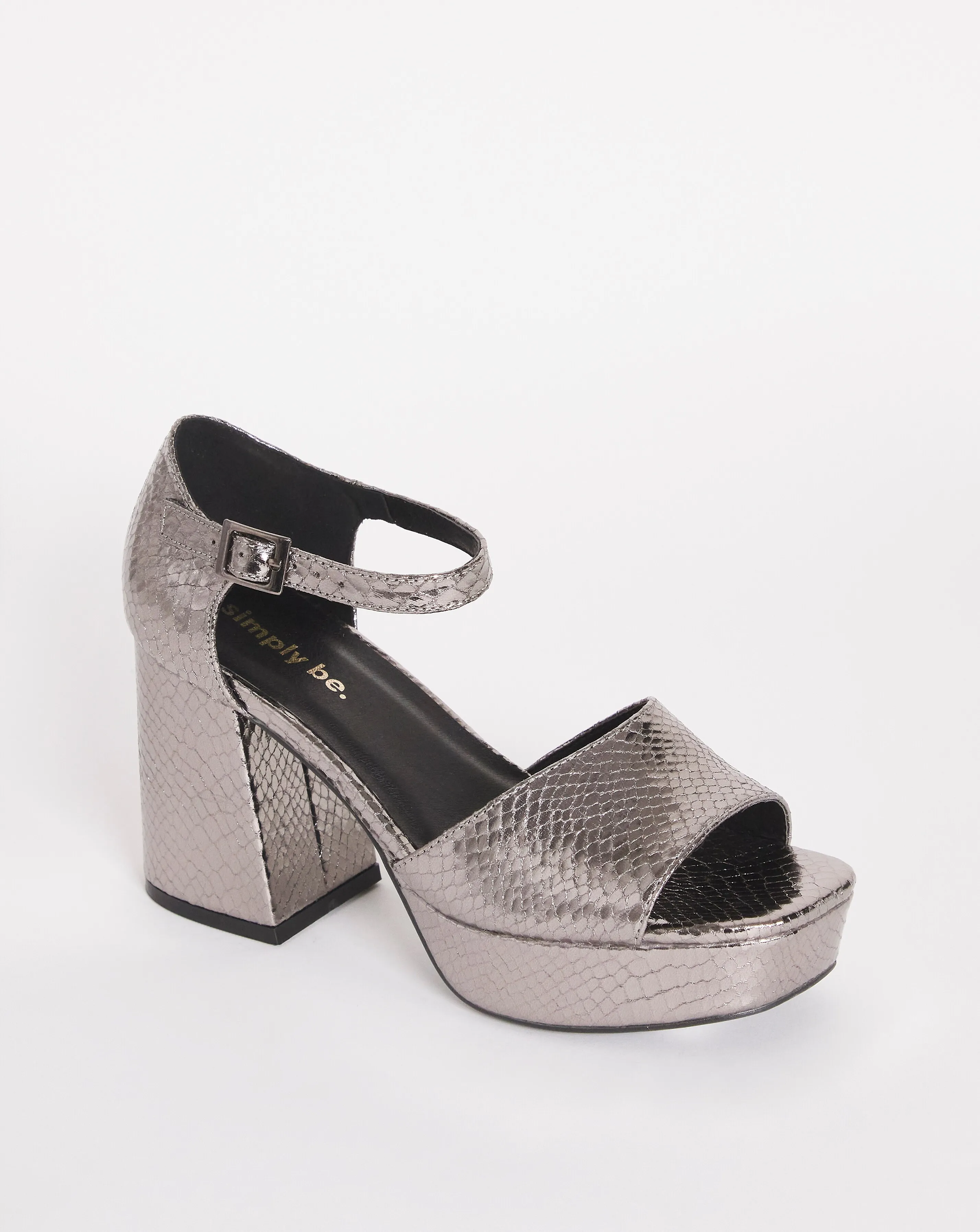 Pavla Metallic Classic Platform Heeled Sandals Wide Fit | Simply Be