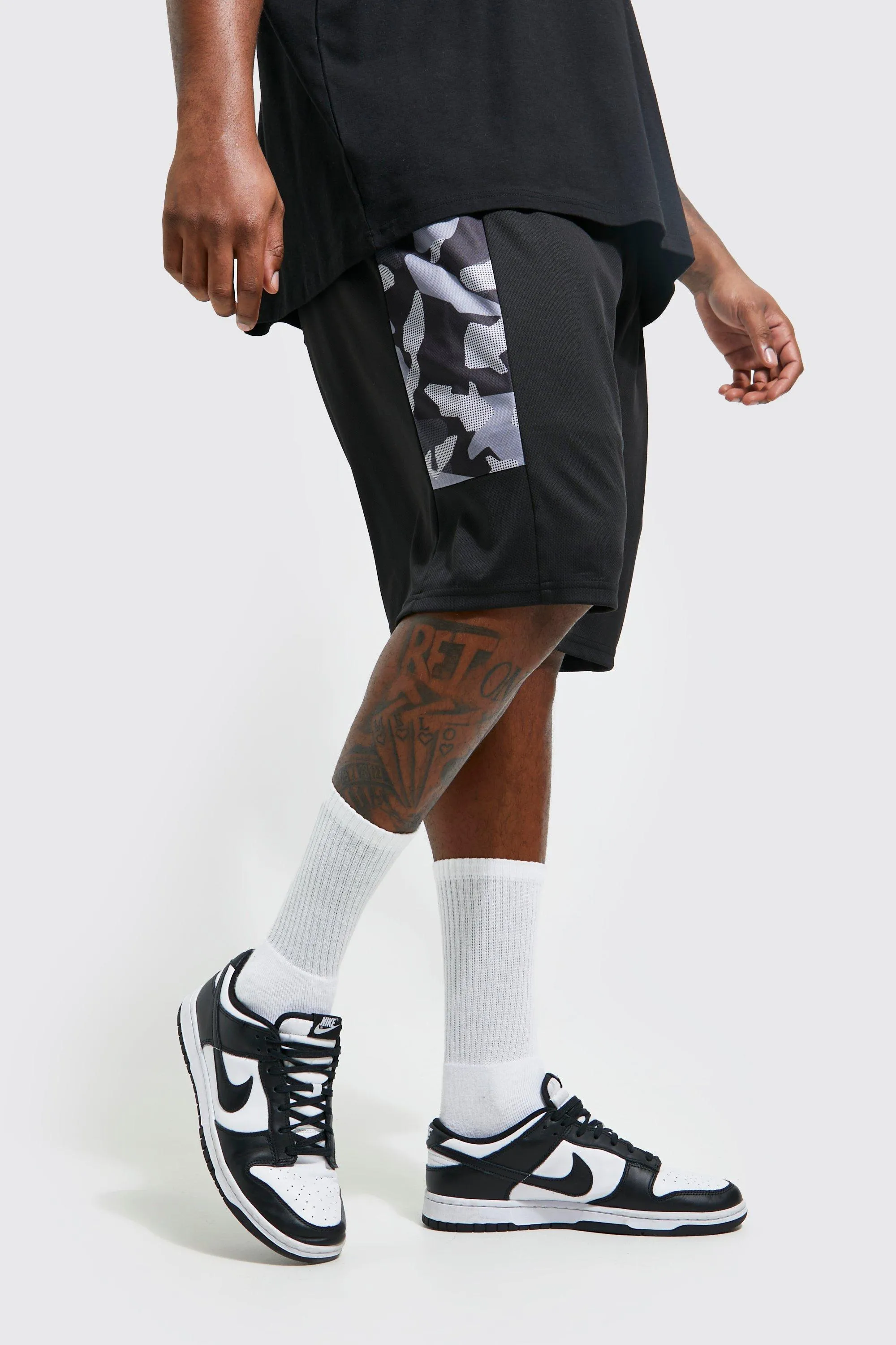 Plus Camo Panel Mesh Basketball Short | boohooMAN UK