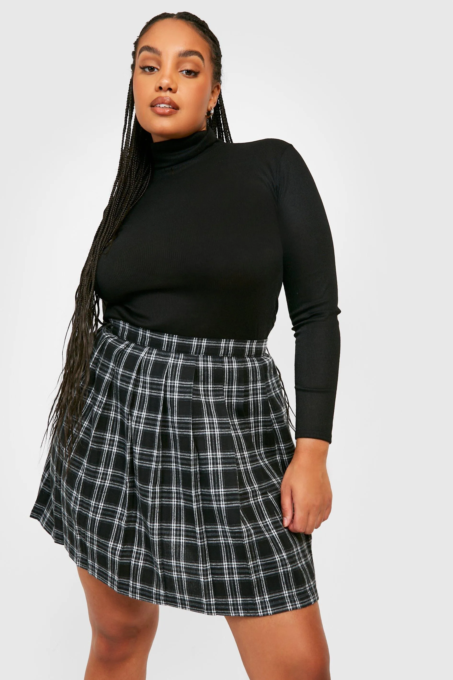 Plus Check Pleated Tennis Skirt