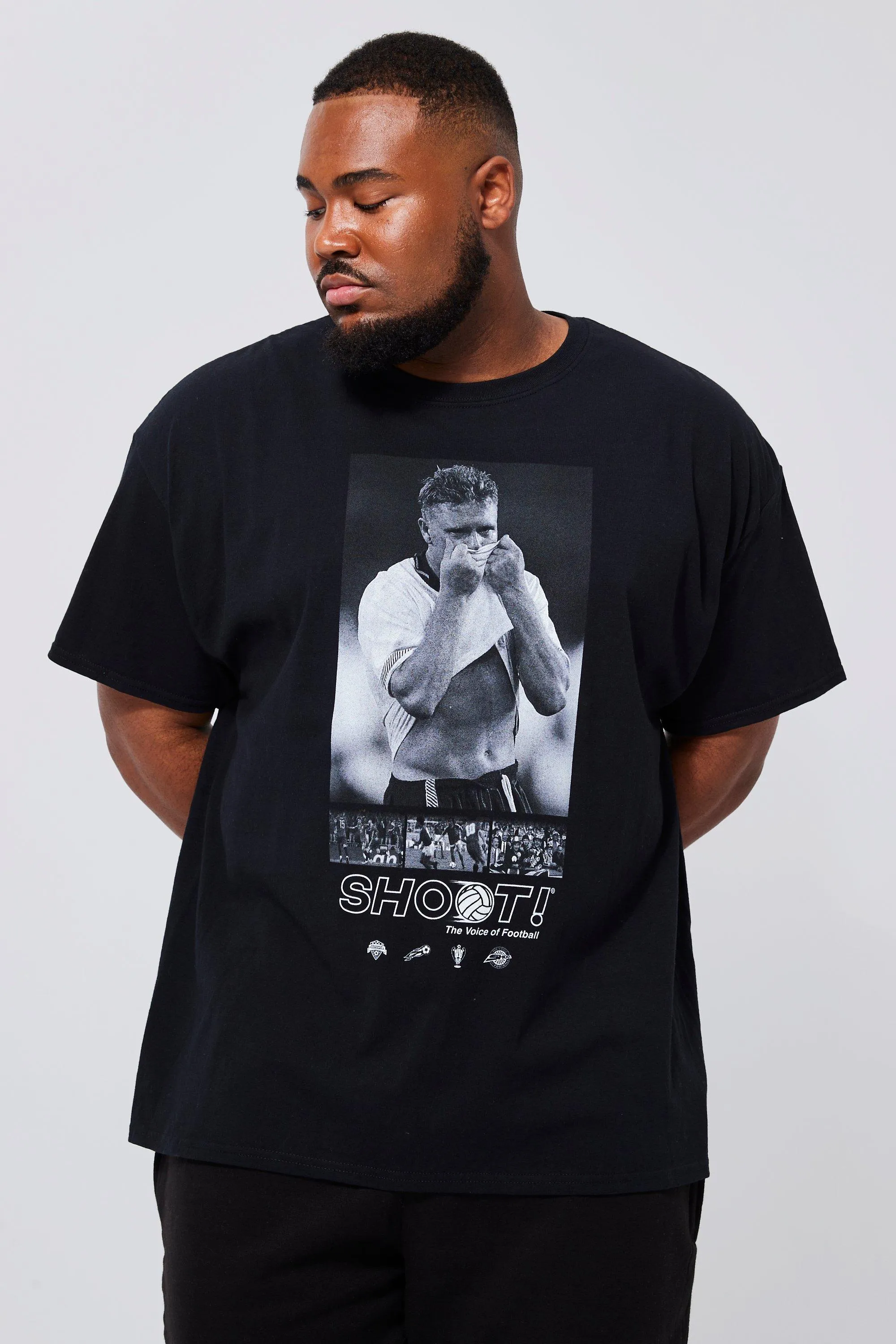 Plus Shoot Football License T-shirt | boohooMAN UK