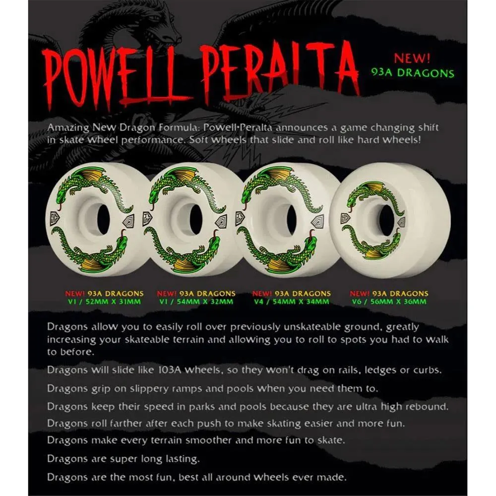 Powell Dragon Formula 93A Skateboard Wheels Off White 64mm x 36mm