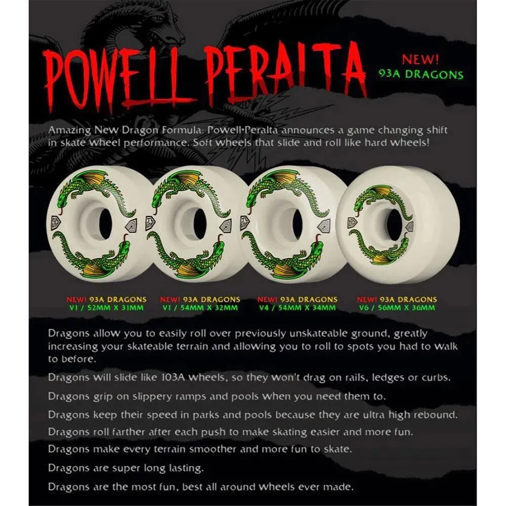 Powell Peralta Dragon Formula Skateboard Wheels 56mm x 40mm 88A Off White