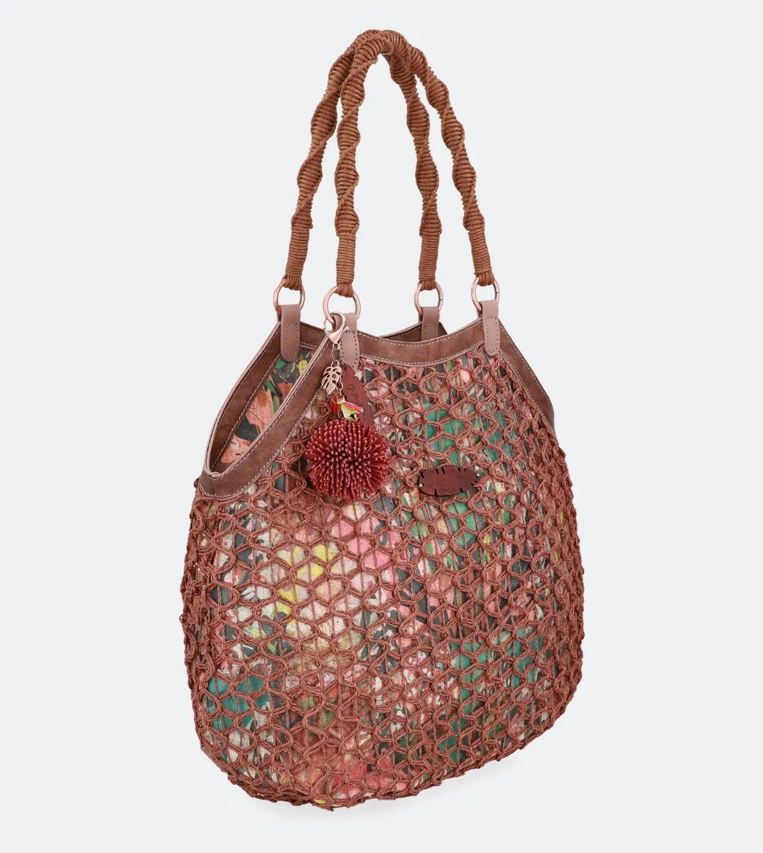 Printed raffia shoulder bag