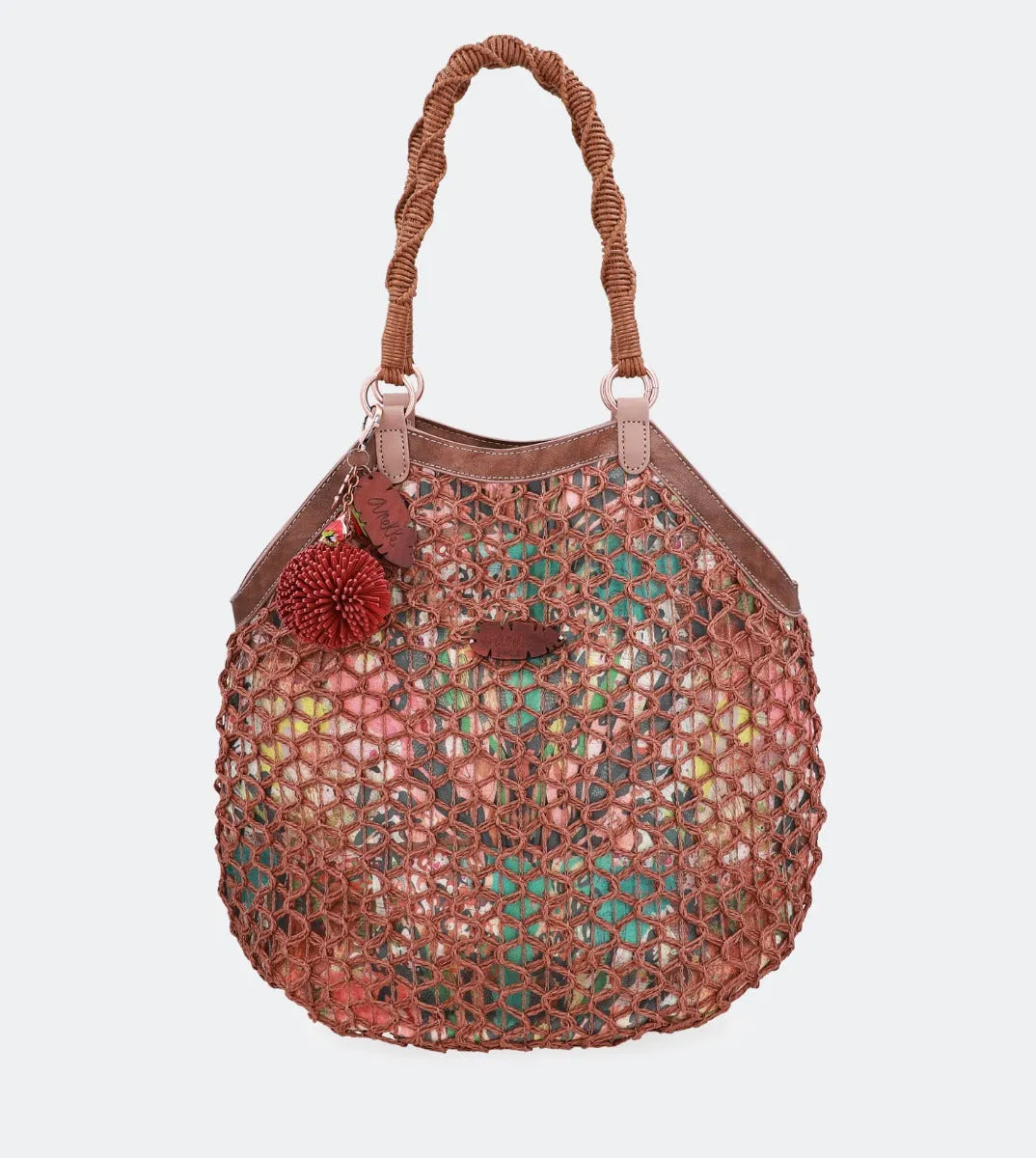 Printed raffia shoulder bag