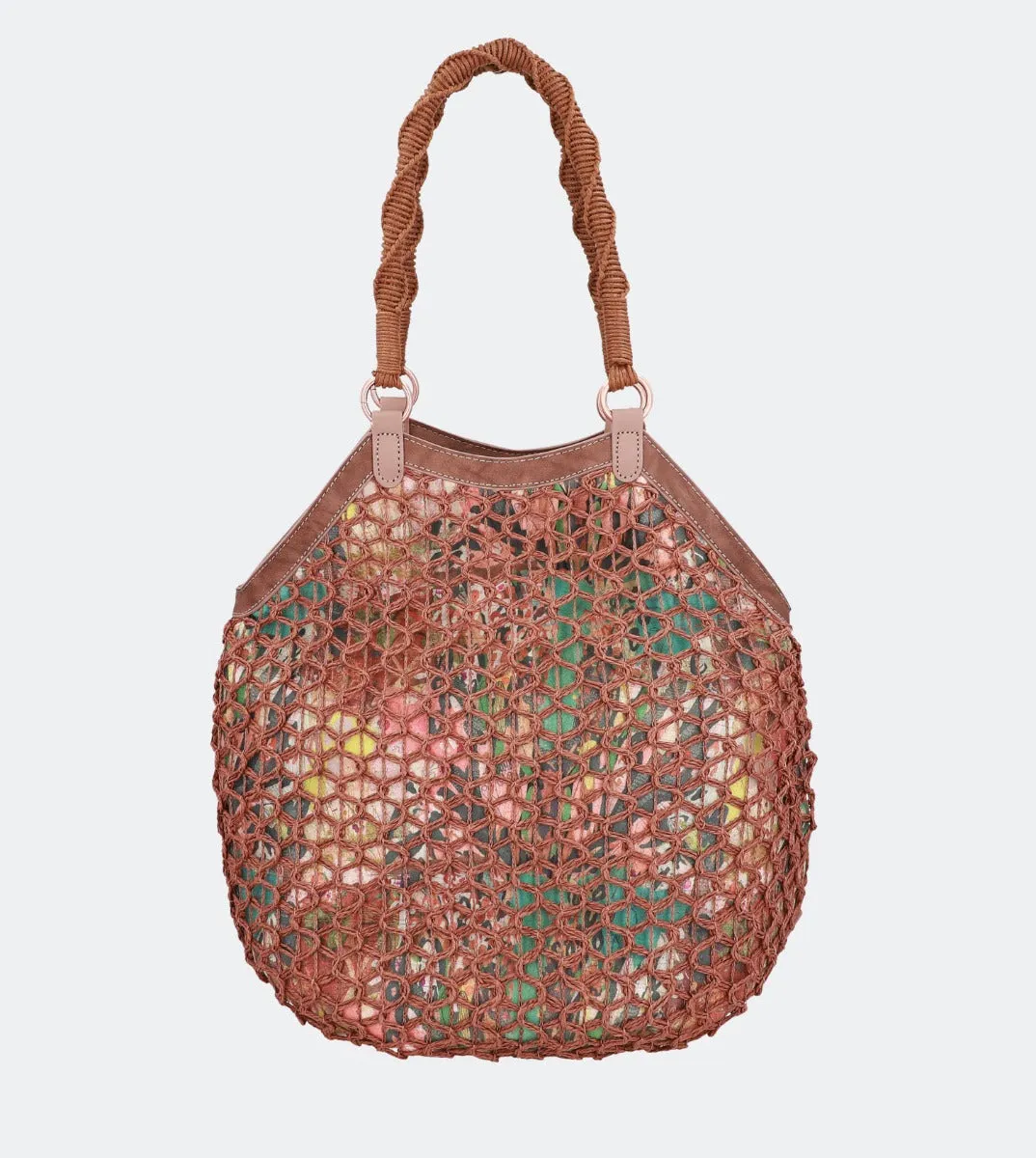 Printed raffia shoulder bag