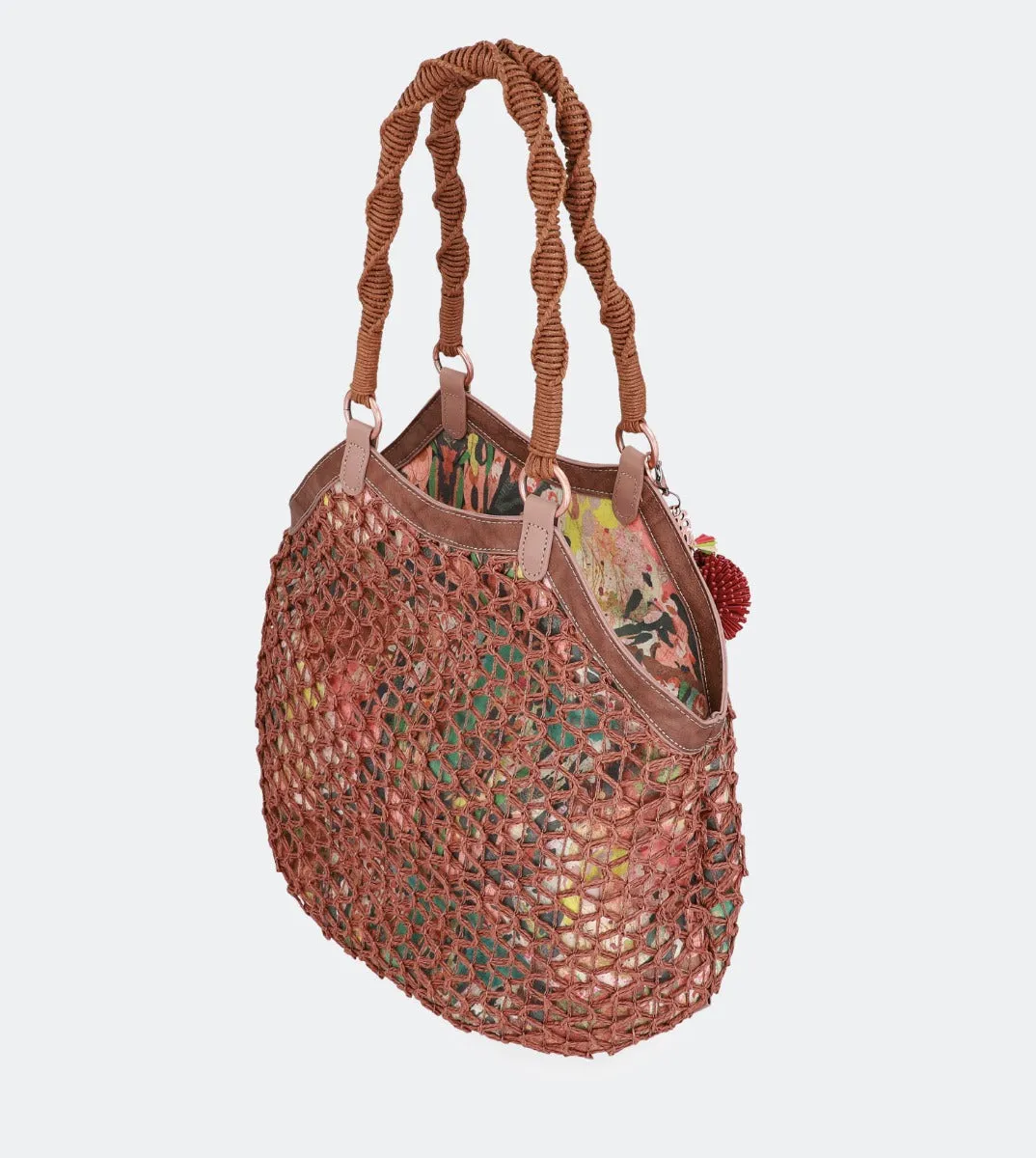 Printed raffia shoulder bag