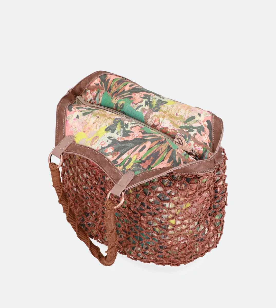 Printed raffia shoulder bag