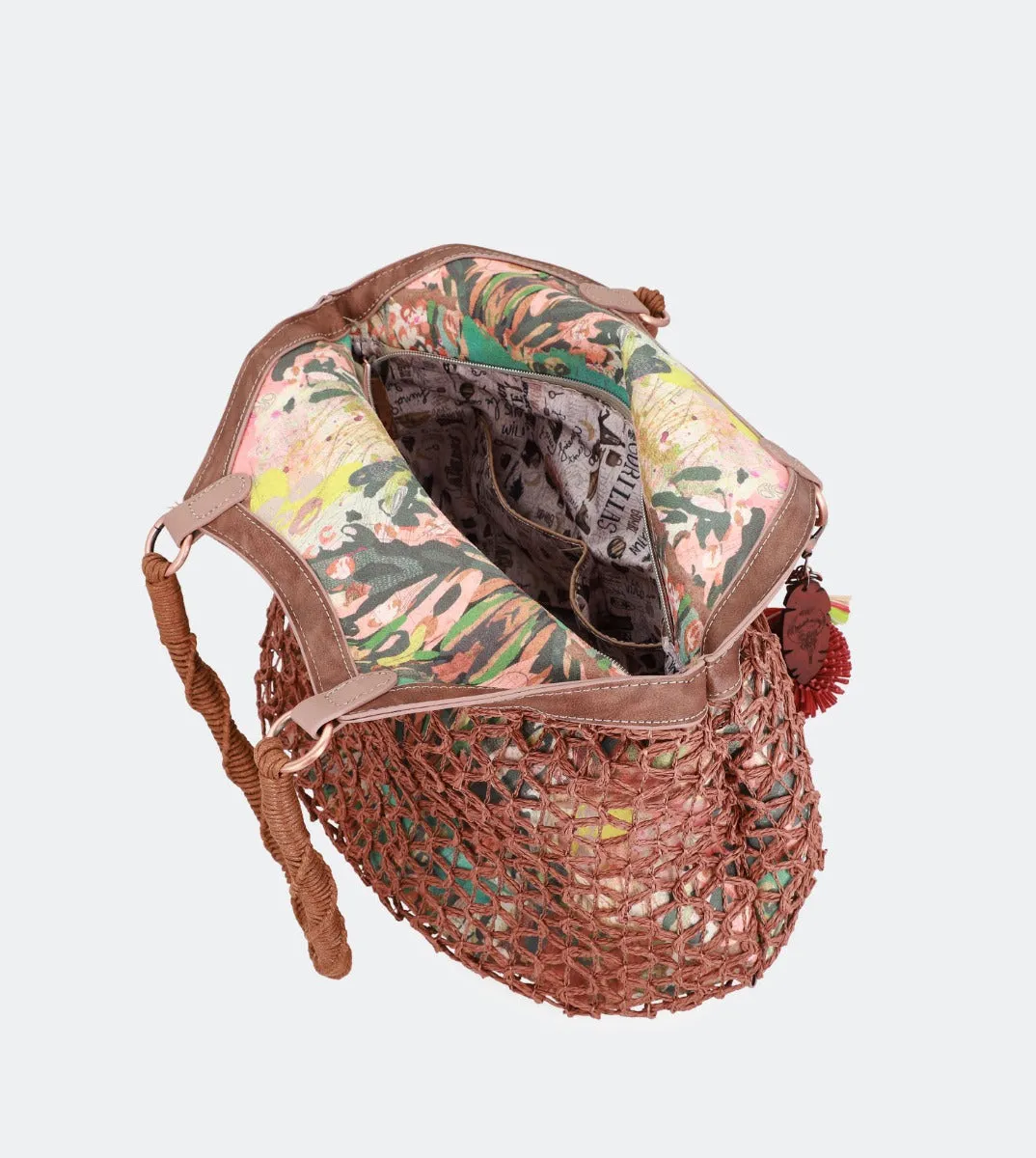 Printed raffia shoulder bag