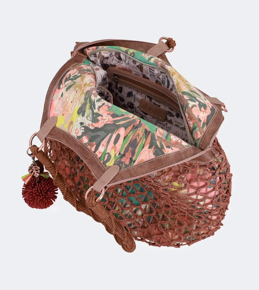 Printed raffia shoulder bag