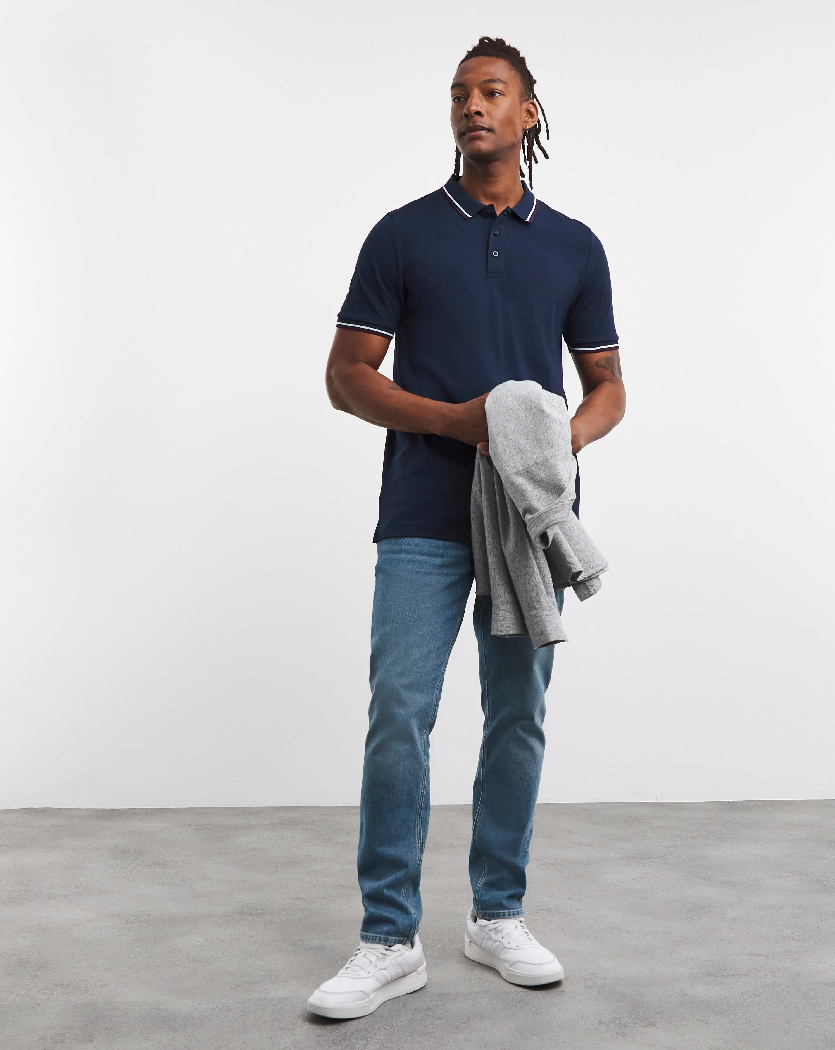 Pure Cotton Pique Tipped Polo Long