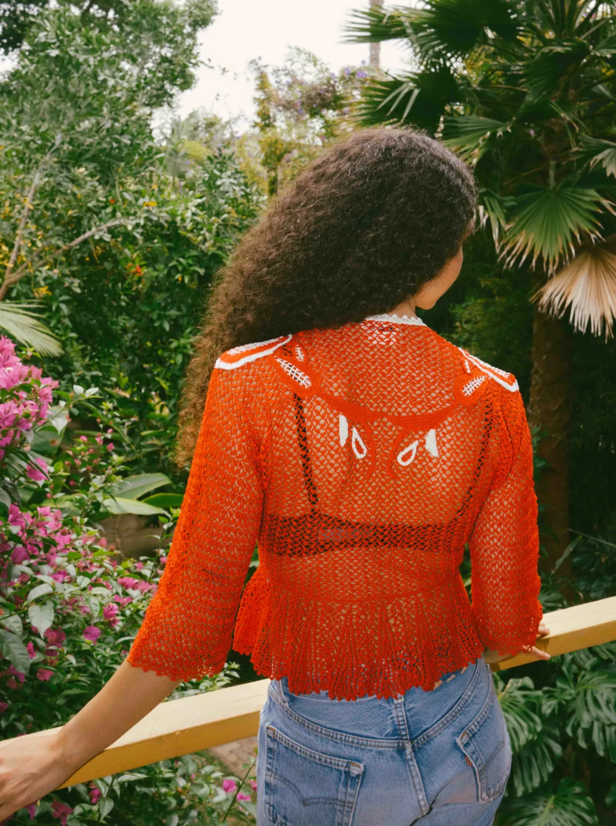 Red Peplum Crochet Cardigan