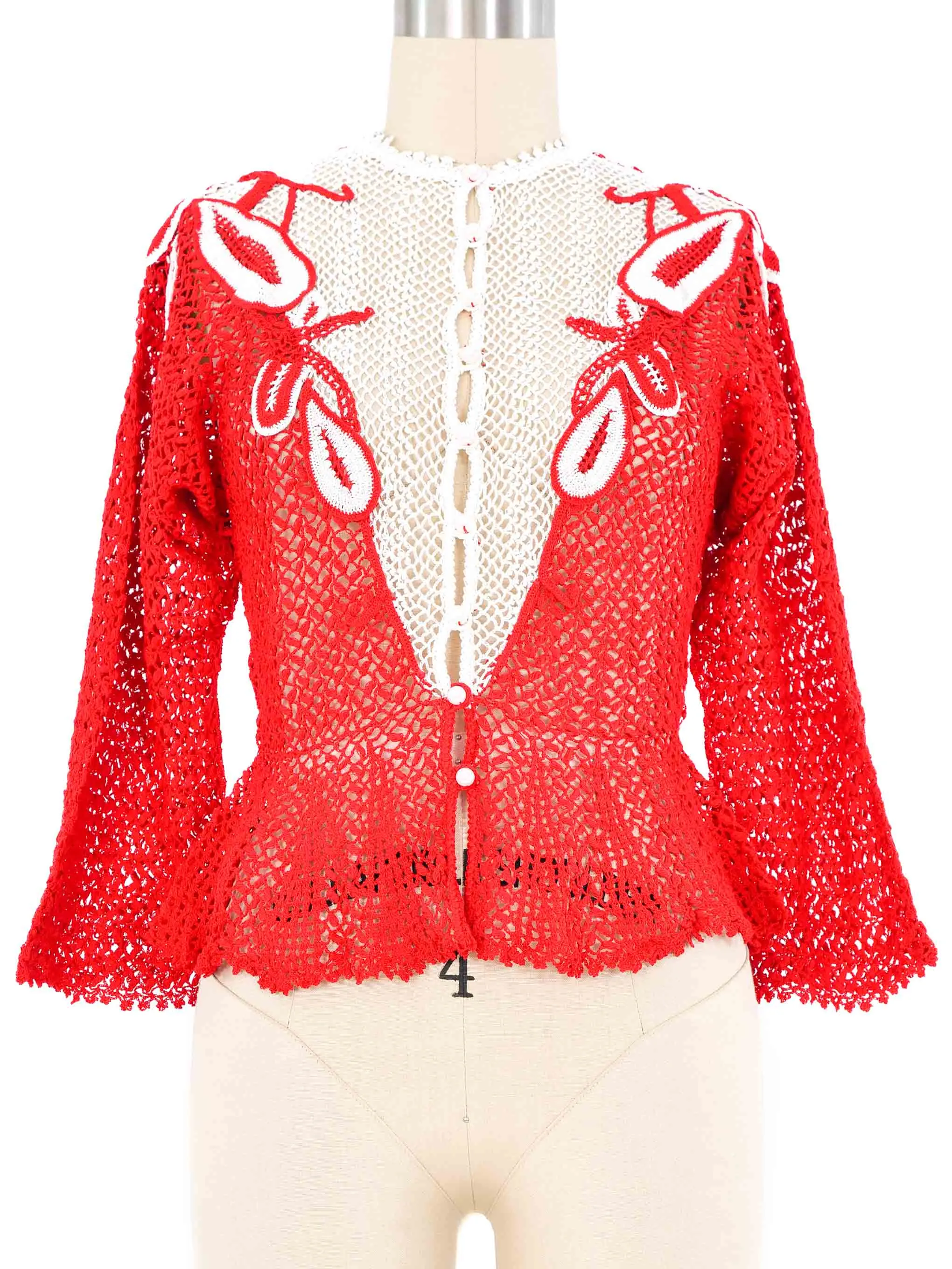 Red Peplum Crochet Cardigan