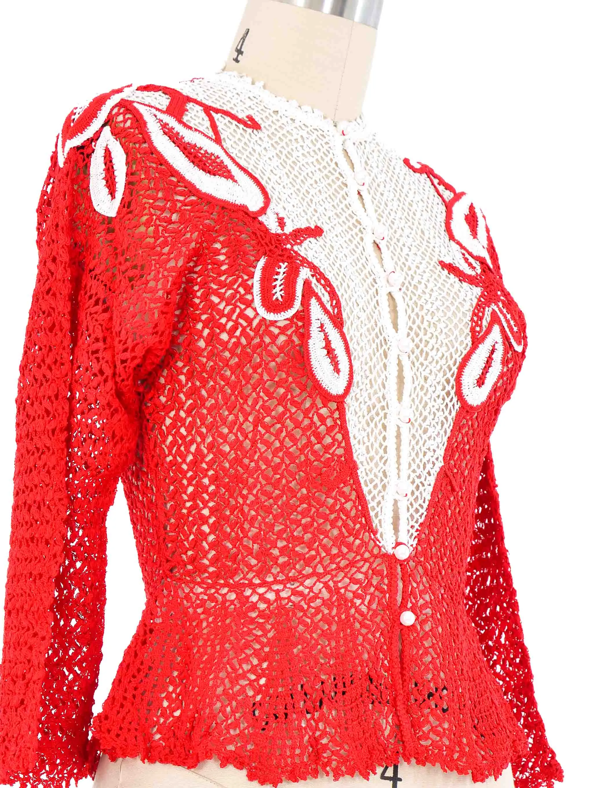 Red Peplum Crochet Cardigan