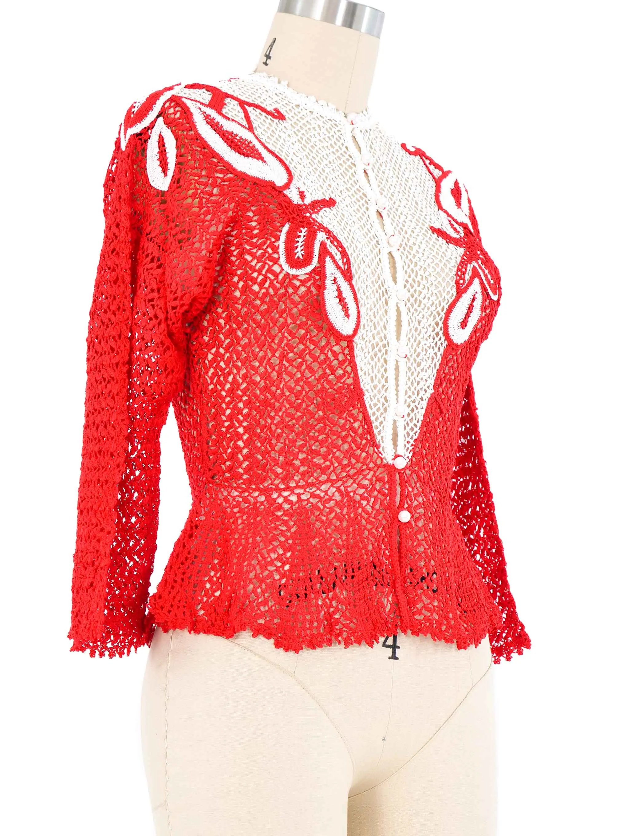 Red Peplum Crochet Cardigan