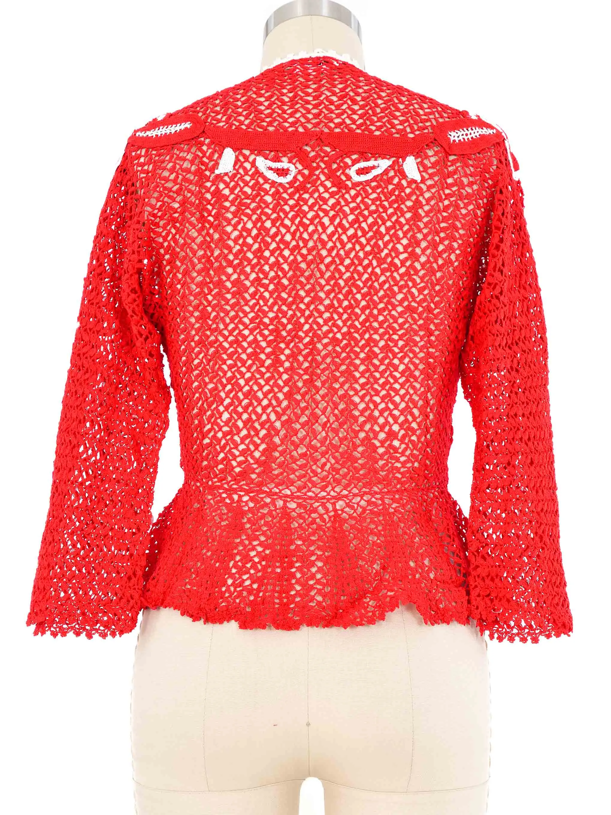 Red Peplum Crochet Cardigan