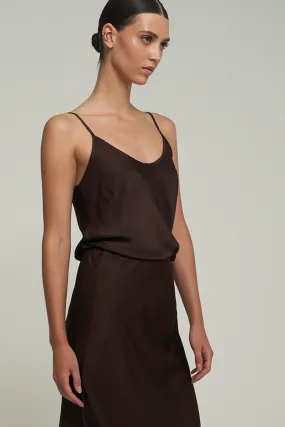 SATIN TANK TOP IN BROWN