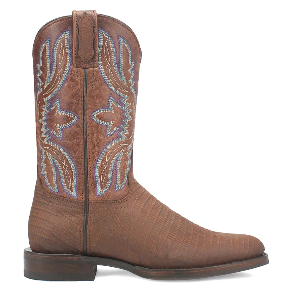 Saw Buck Embroidered Lizard Print Round Toe Cowboy Boots