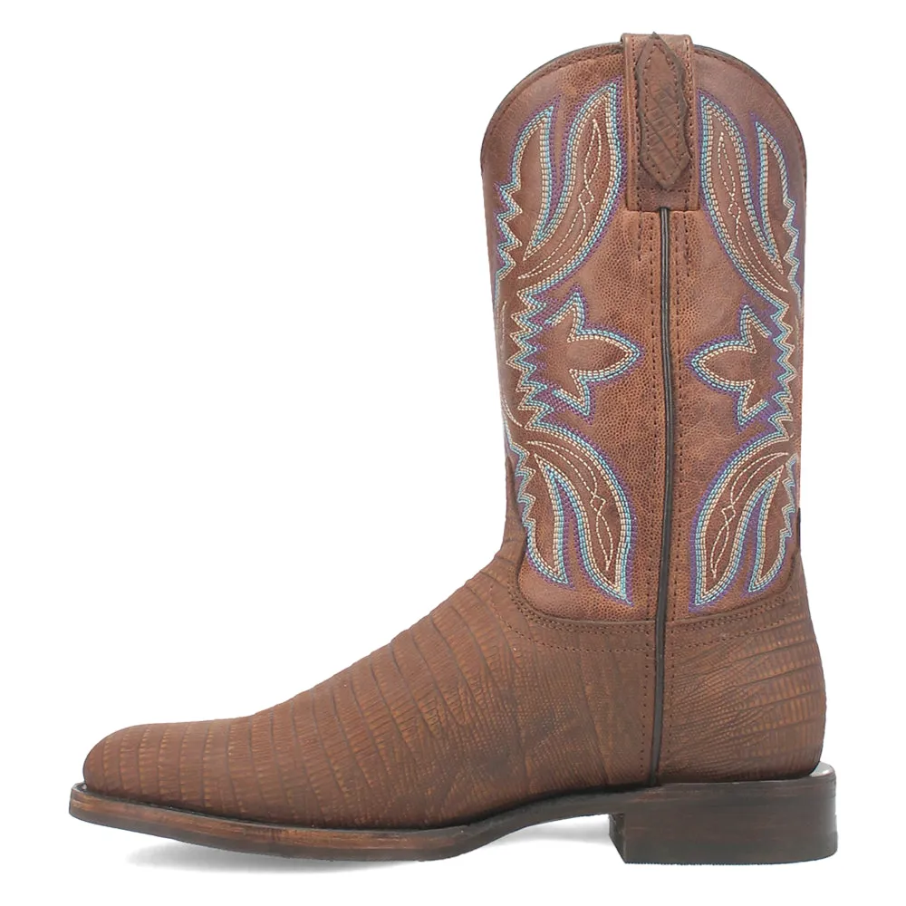 Saw Buck Embroidered Lizard Print Round Toe Cowboy Boots