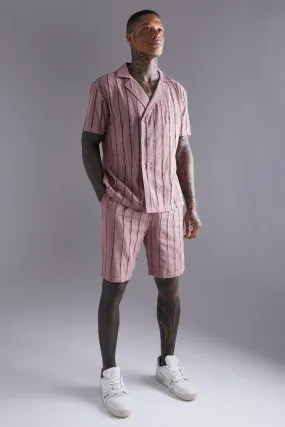 Short Sleeve Wrap Embroidered Shirt And Short Set | boohooMAN UK