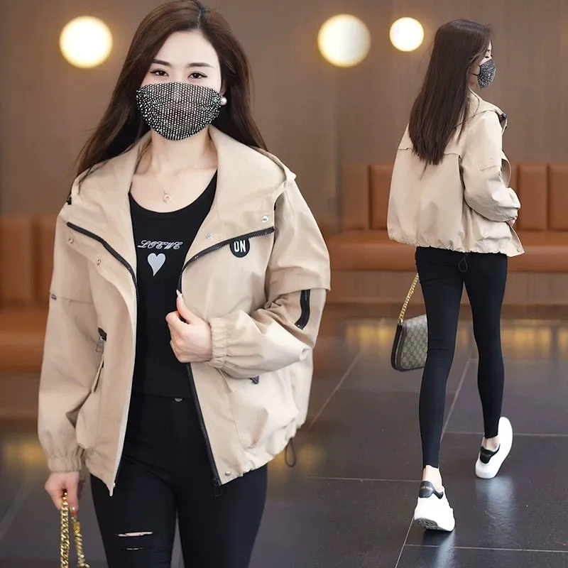 Small short windbreaker jacket for women in spring, new loose casual jacket, baseball jacket top, hooded short jacket