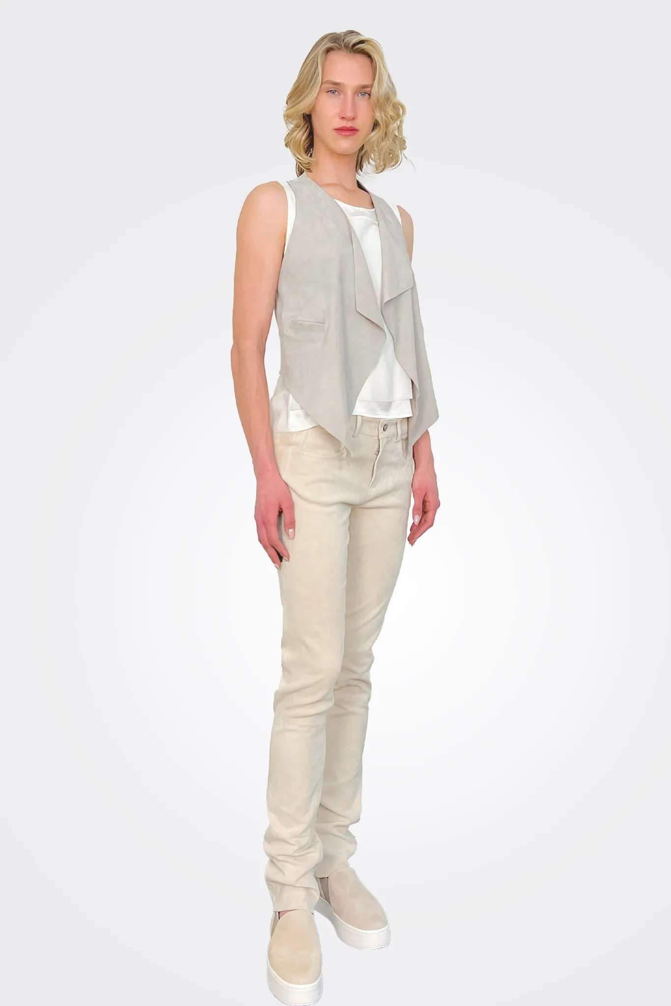 Stretch Leather Vest - Ash