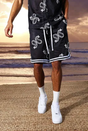 Tall Mid Length Paisley Basketball Short | boohooMAN UK