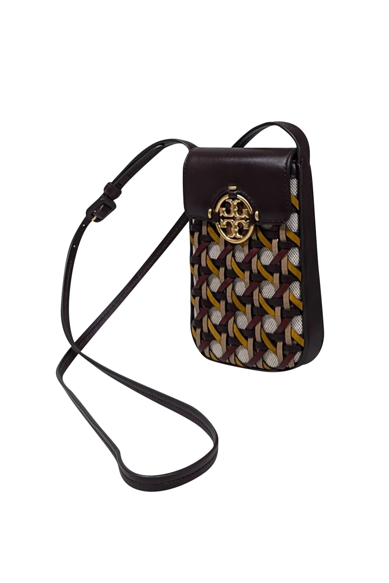 Tory Burch - Maroon, Beige, & Mustard Woven Mini Crossbody Bag