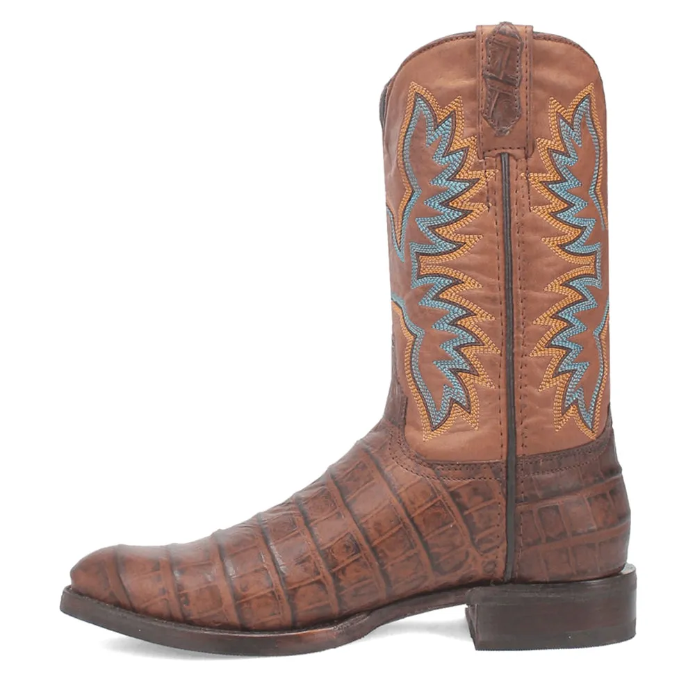 Trail Boss Embroidered Gator Print Round Toe Cowboy Boots