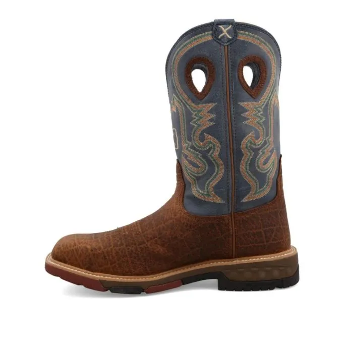 Twisted X Men's 12"" Western Work Boot Distressed Saddle & Peacock