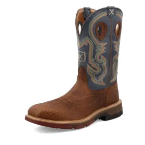 Twisted X Men's 12"" Western Work Boot Distressed Saddle & Peacock