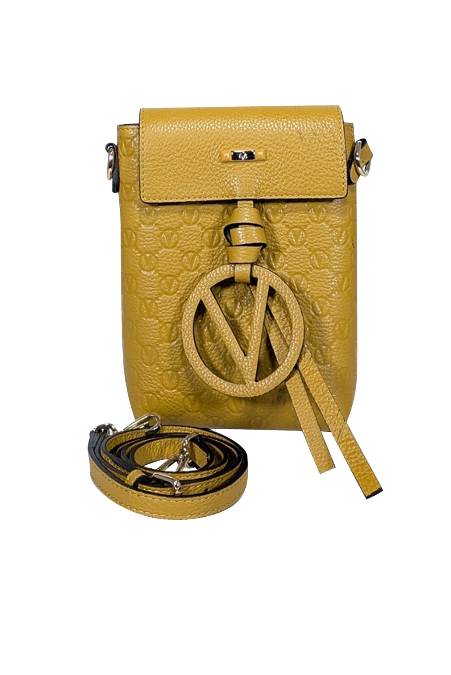 Valentino by Mario Valentino - Mustard Yellow Embossed Logo Crossbody Bag