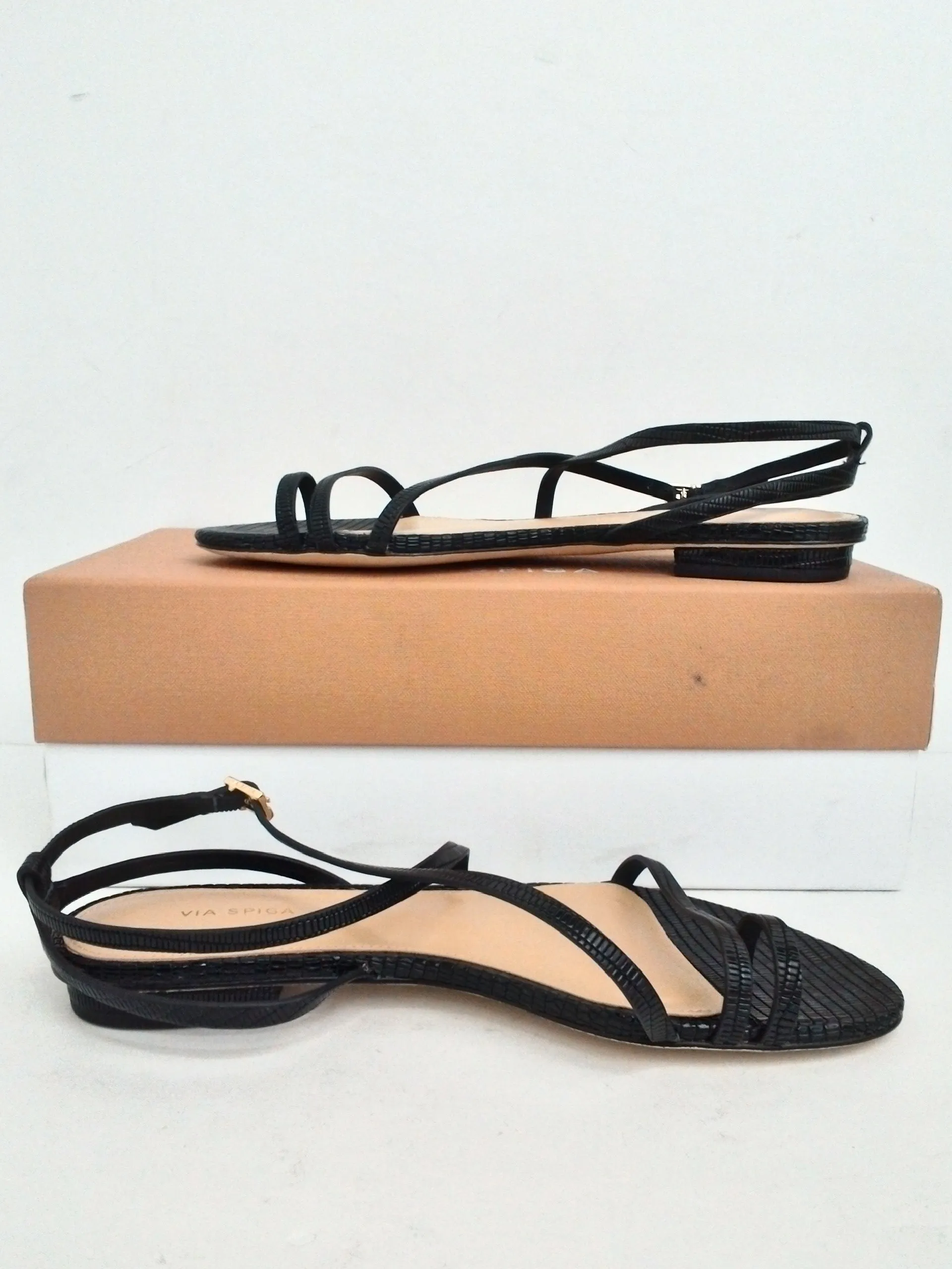 Via Spiga Women's Calandre Black Leathers Sandals Size 6 M