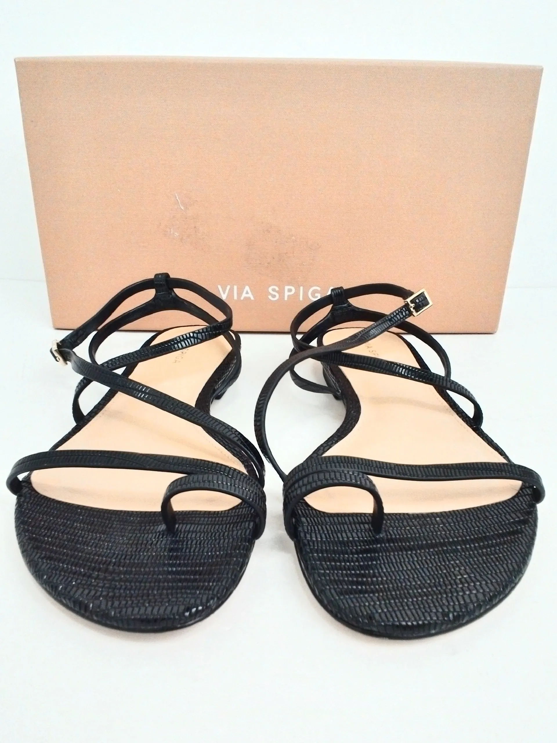 Via Spiga Women's Calandre Black Leathers Sandals Size 6 M