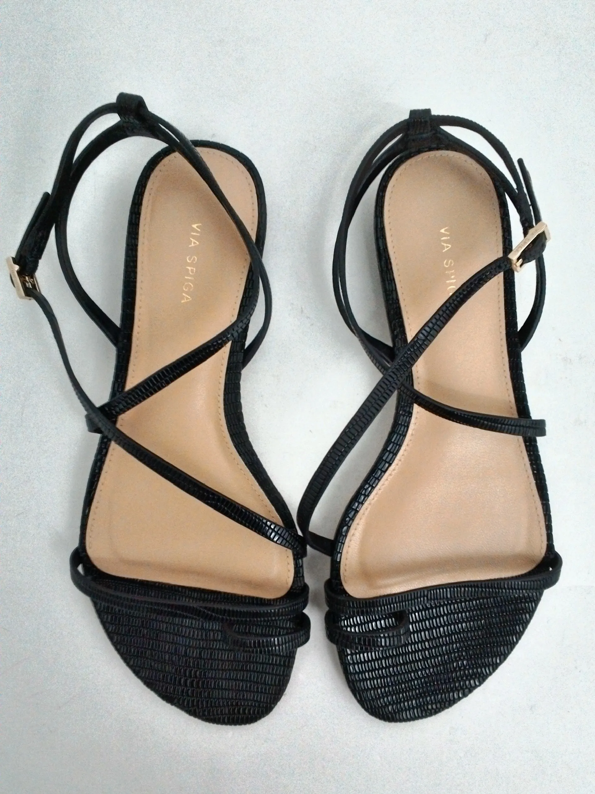 Via Spiga Women's Calandre Black Leathers Sandals Size 6 M