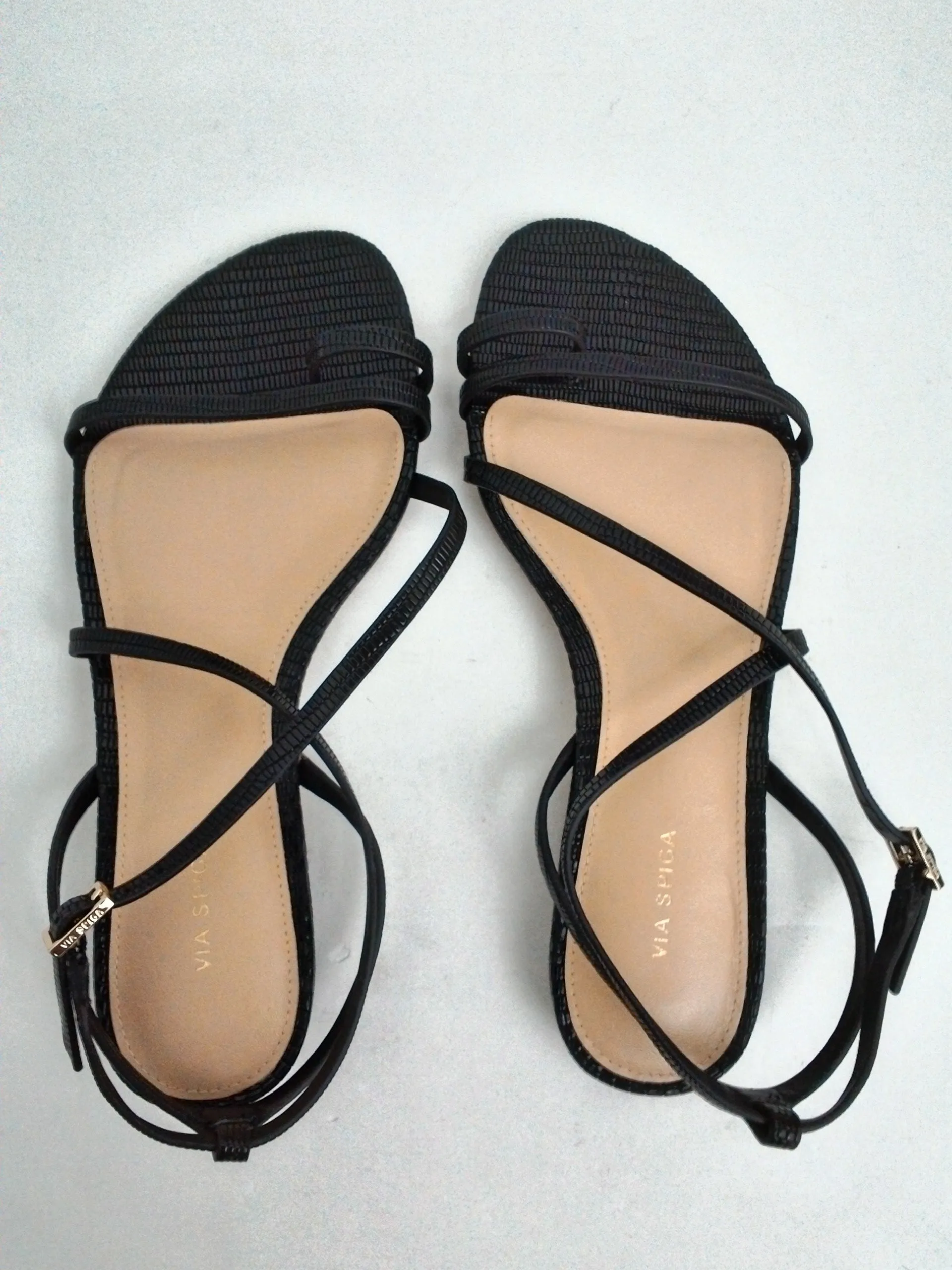 Via Spiga Women's Calandre Black Leathers Sandals Size 6 M