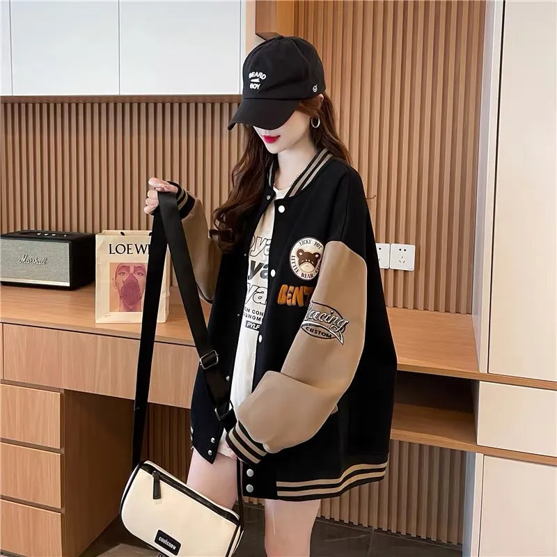 Western style age-reducing design baseball uniform cardigan jacket for women 2023 autumn new loose and versatile Korean style ja