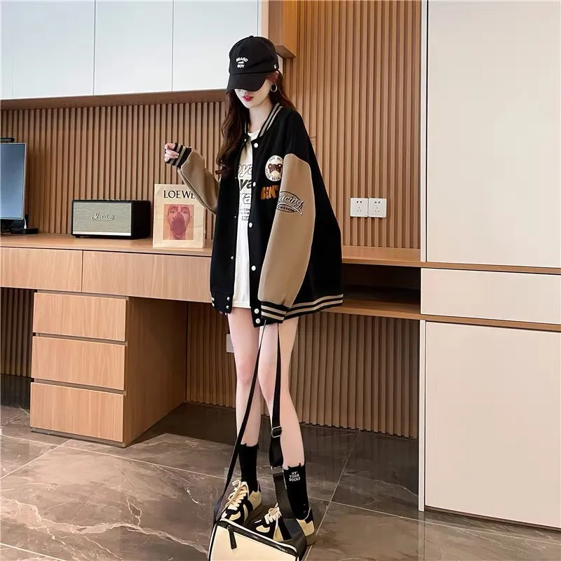 Western style age-reducing design baseball uniform cardigan jacket for women 2023 autumn new loose and versatile Korean style ja