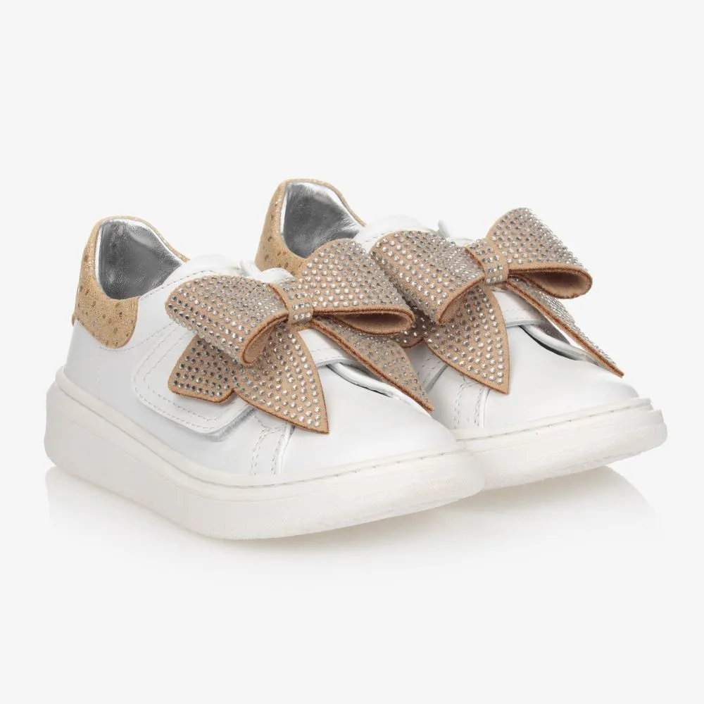 White & Gold Leather Trainers