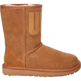 Women's UGG Classic Short Rubber Logo Chestnut Suede