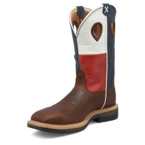 Work Twisted X Men's 12"" Western Work Boot Brown & Texas Flag