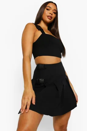 Woven Side Buckle Tennis Skirt