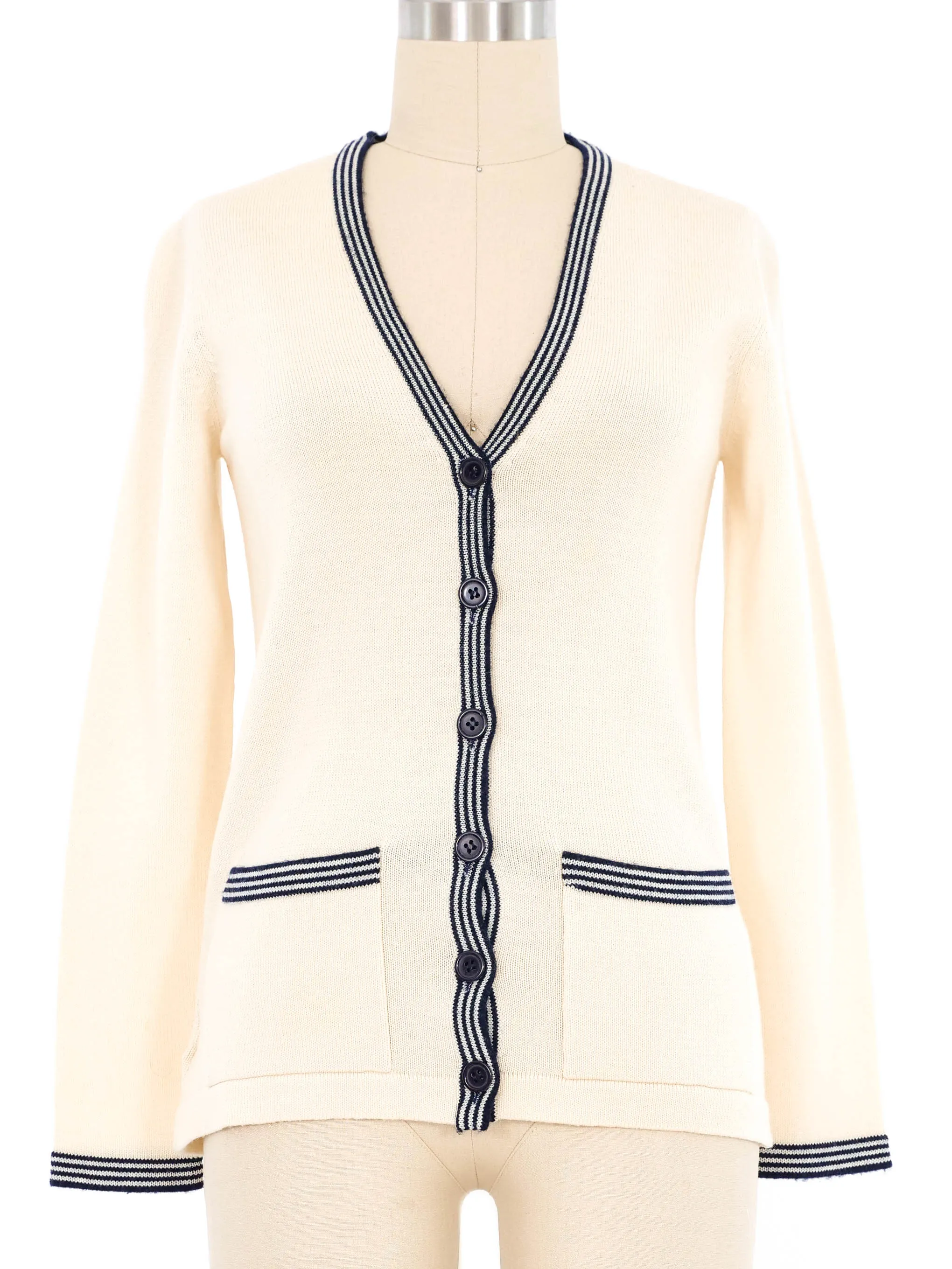 Yves Saint Laurent Cream Varsity Stripe Cardigan