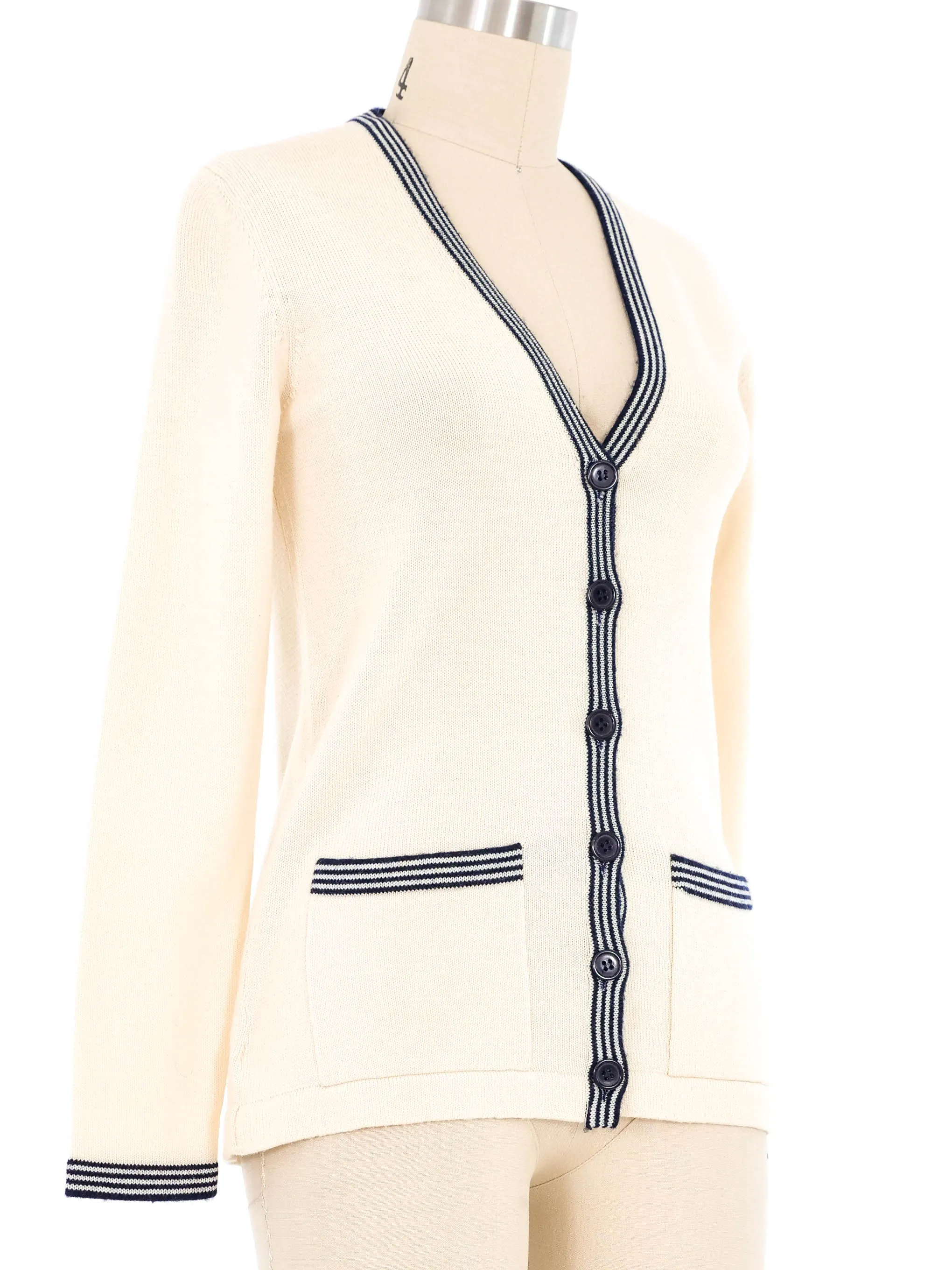 Yves Saint Laurent Cream Varsity Stripe Cardigan