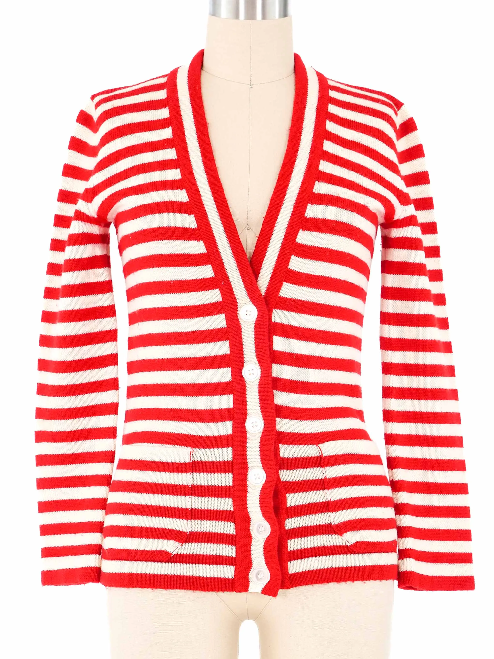 Yves Saint Laurent Red Striped Cardigan