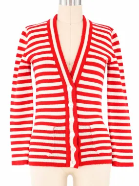 Yves Saint Laurent Red Striped Cardigan