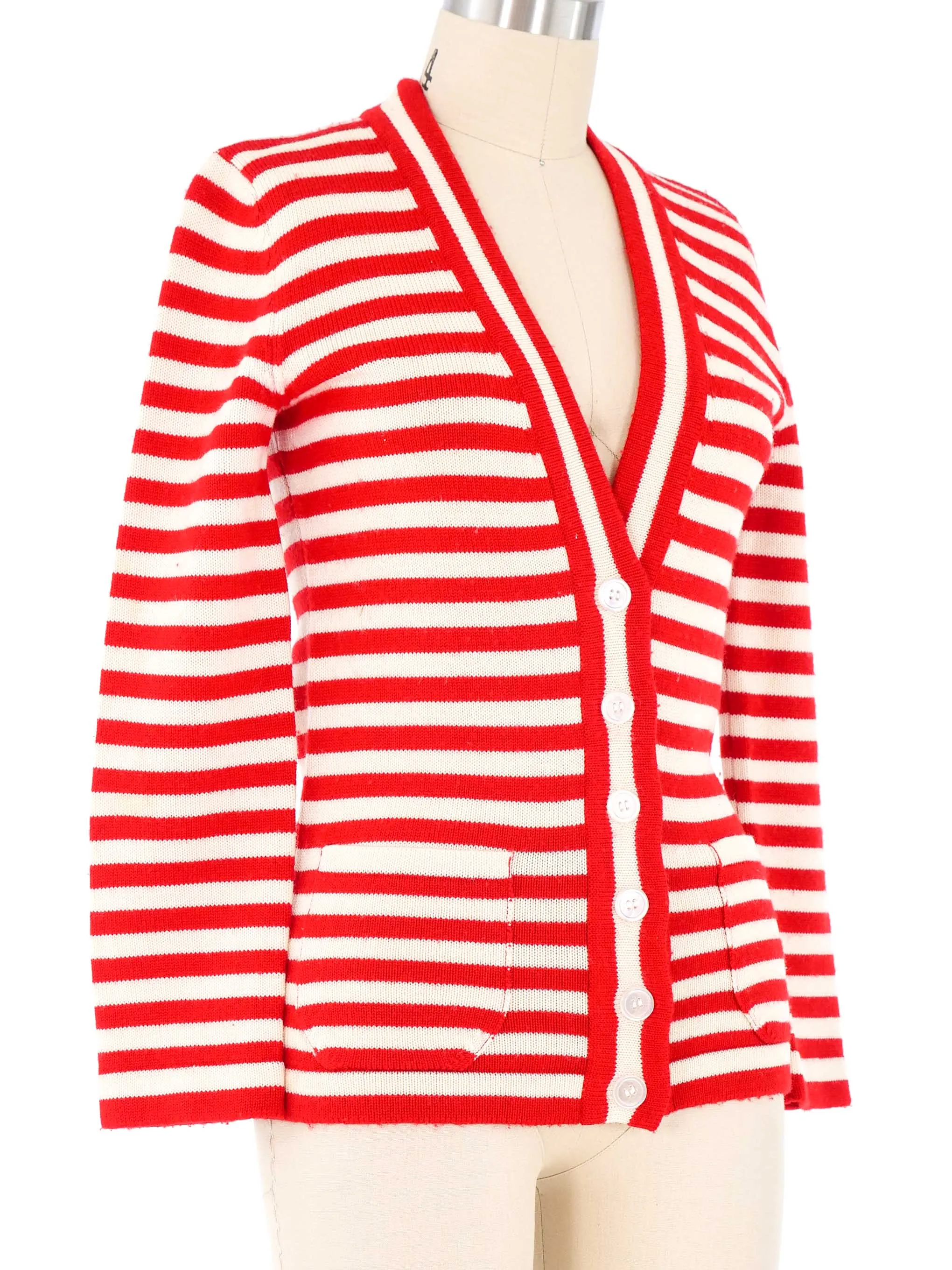 Yves Saint Laurent Red Striped Cardigan